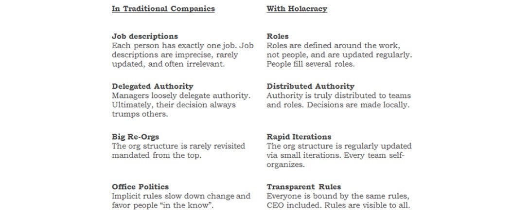 traditional companies vs. companies with holacracy